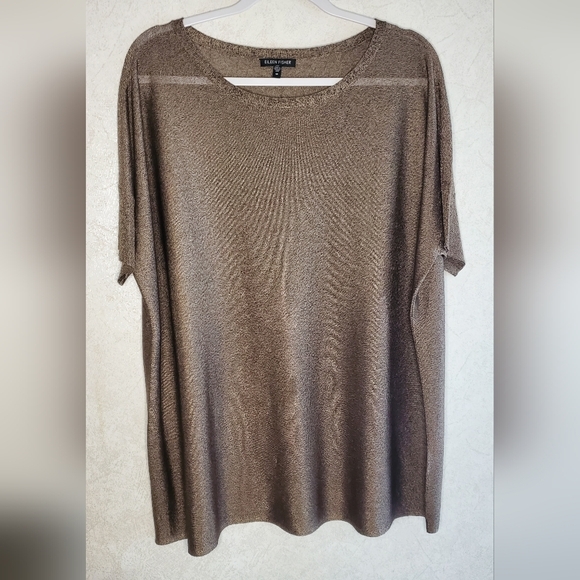 Eileen Fisher Tops - Eileen Fisher Brown And Black Metallic Boxy Short Sleeve Tunic. Fit Oversized M